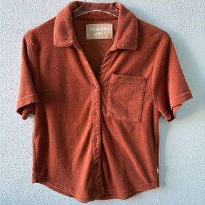 Araminta James XS Cotton Terry Shirt Copper Brown Button Front Beach Pool Resort